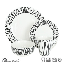 Conjunto de Jantar de Porcelana 16PCS com Design de Decalque Geométrico